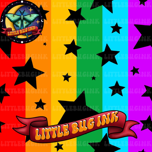 Rainbow stripe black stars